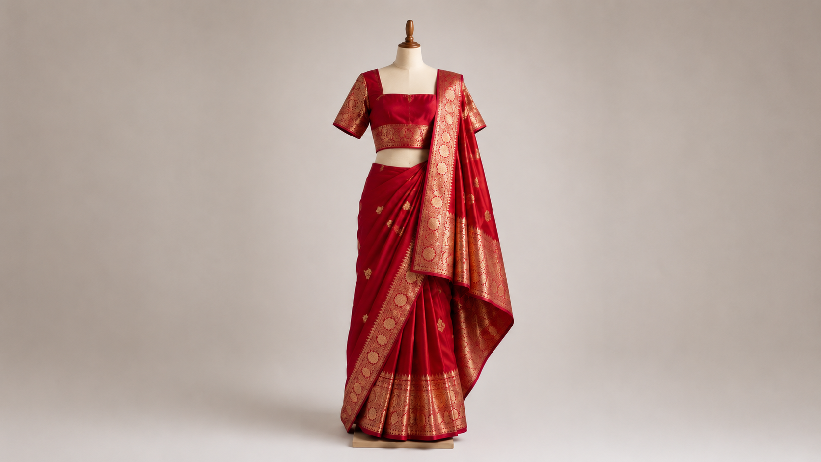 Crimson Red Gold Zari Wedding Saree